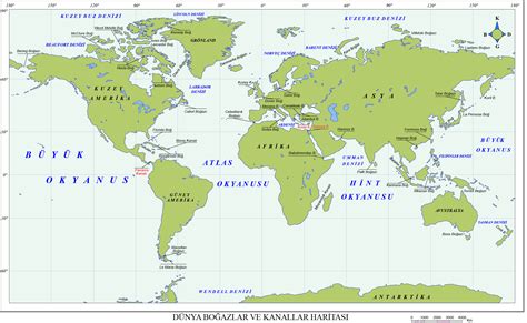 Boğaz ve kanalları gösteren dünya haritası